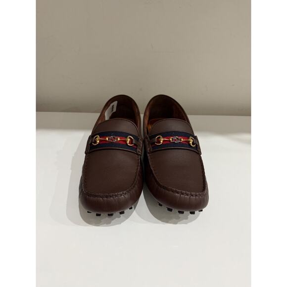 NWT Gucci Ayrton Webbing-Trim Horsebit Leather Driving Loafers Brown Mens US 12 main image 4